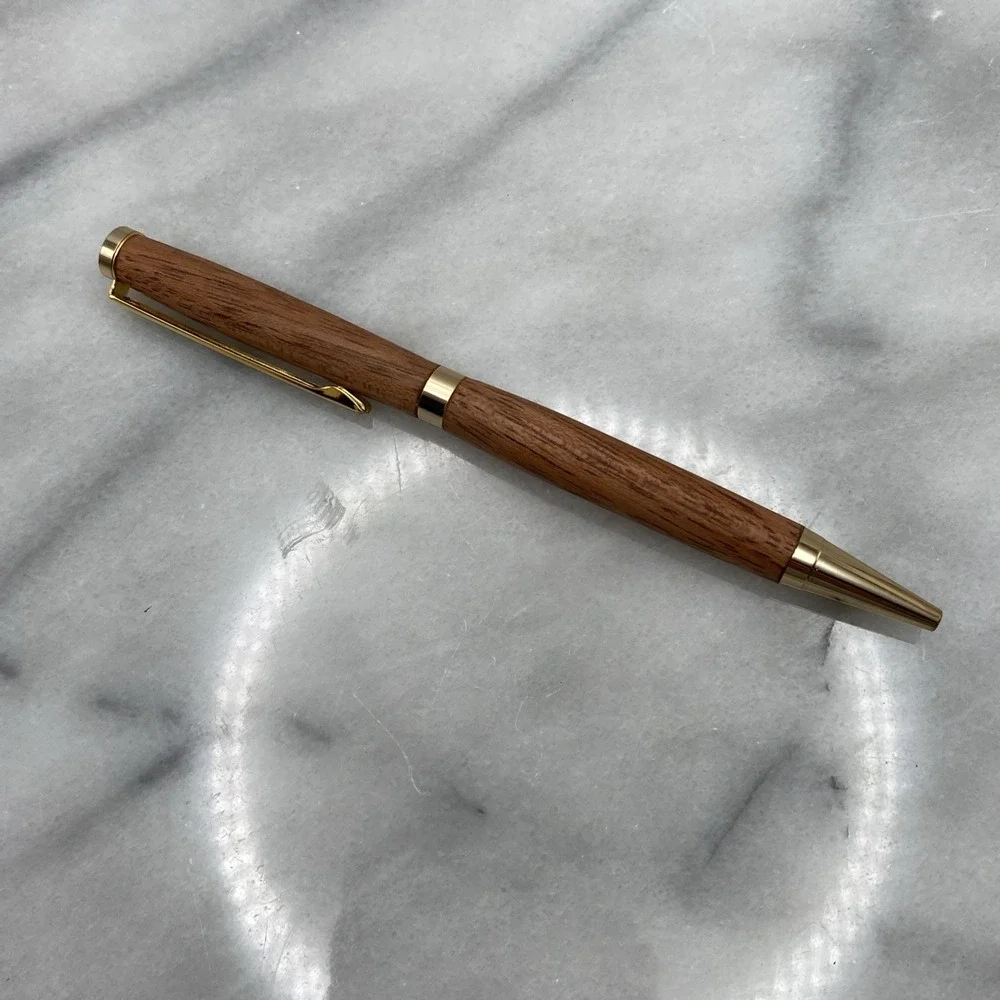 Elegant Slimline Handmade Wooden Ball Point Twist Blue Pen W/ Gold Plated Trim